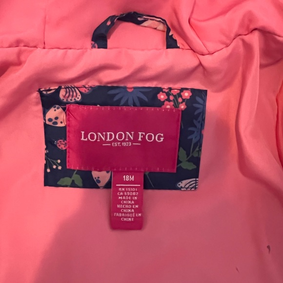 London Fog Girls Pink & Blue Floral Hooded Jacket. 18M. Good Condition - Picture 5 of 5
